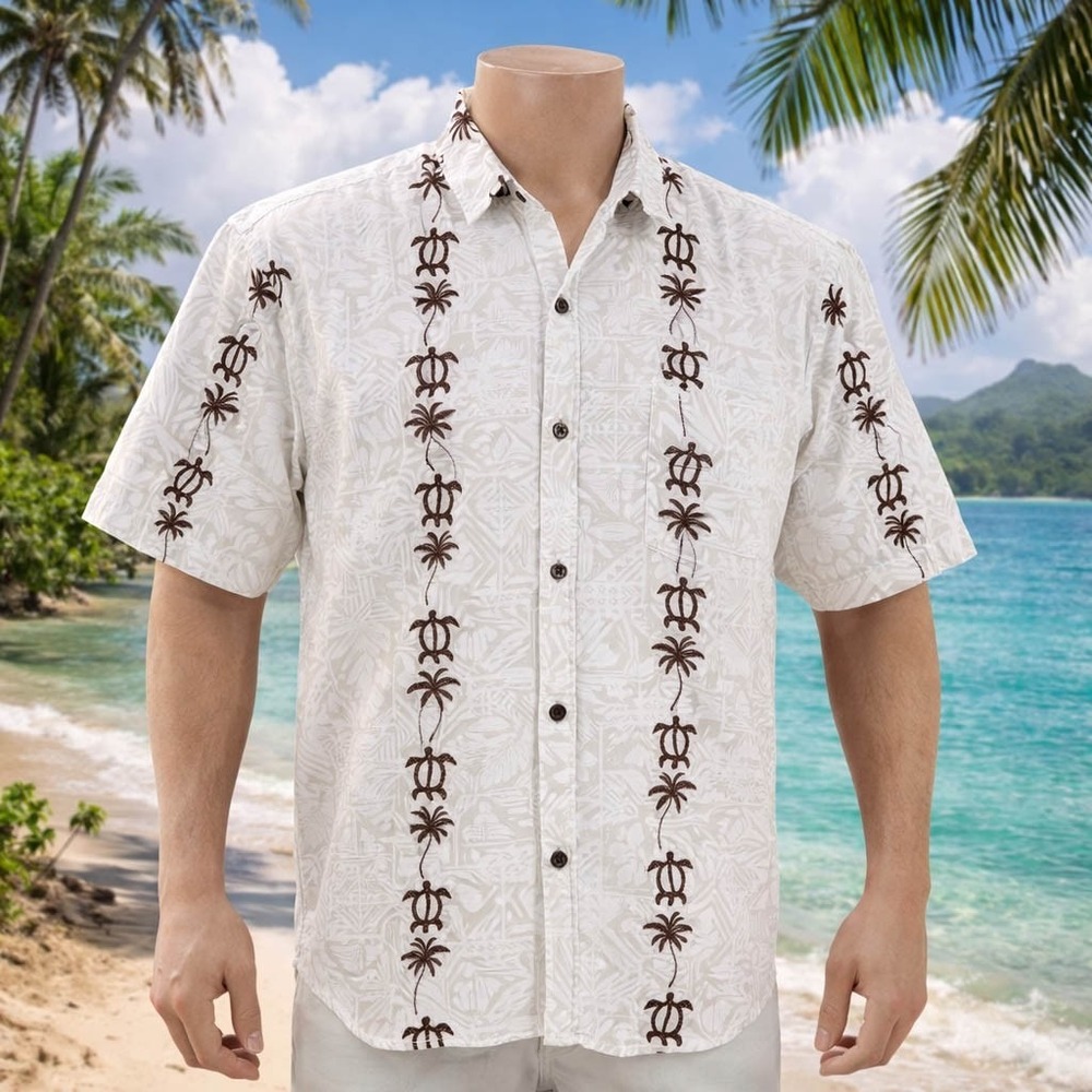 Royal Hawaiian Creations Vtg Hawaiian Aloha Shirt Large Turtles Palms‎ Tribal